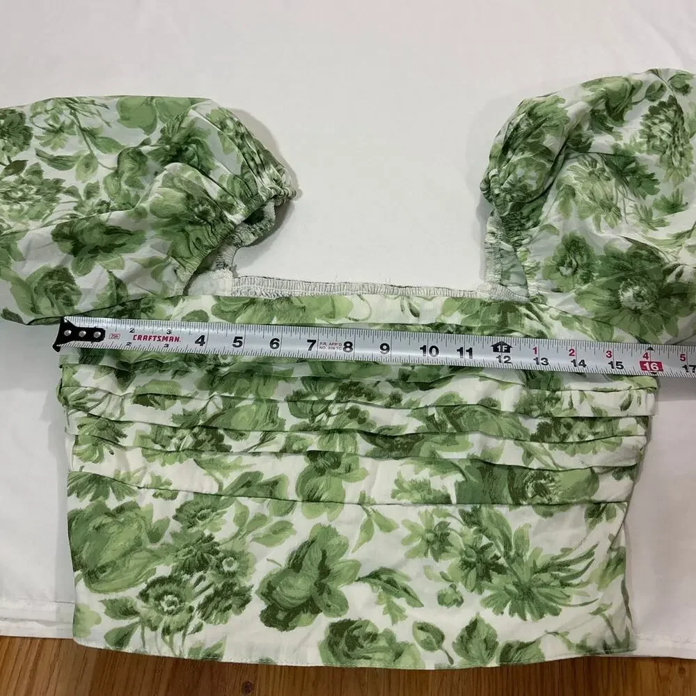 Abercrombie & Fitch Womens M Puff Sleeve Poplin Squareneck Top Green Floral